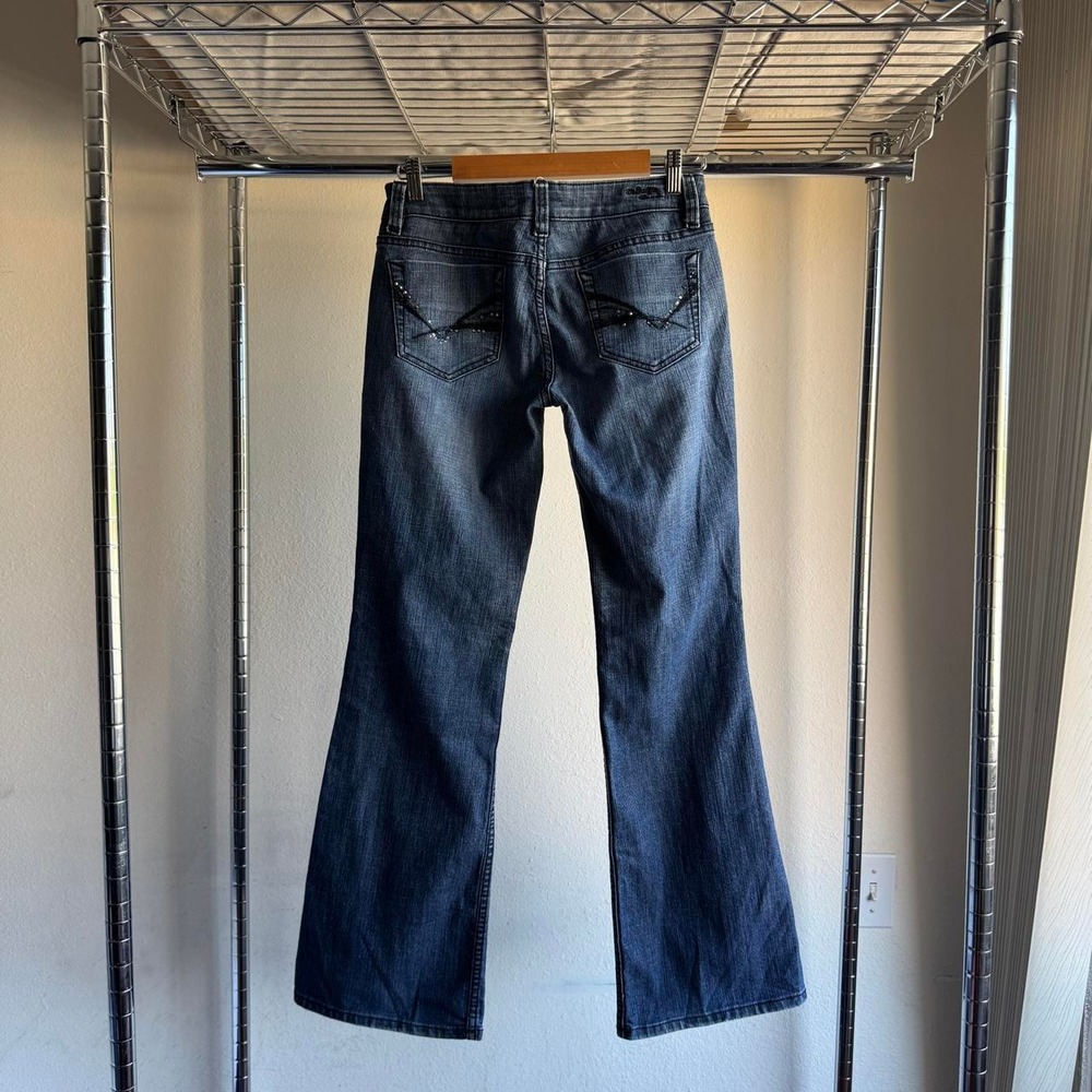 Refuge Premium Y2K Bootcut Jeans Dark Wash Rhinestone Mall Goth Low Rise Size 7